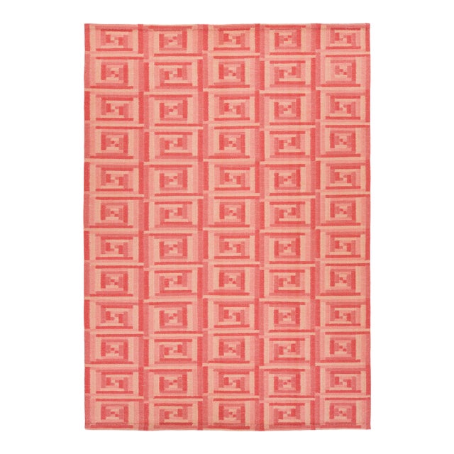 10 X 14 Contemporary Scandinavian Style Wool Rug in Pink With Geometric Pattern For Sale