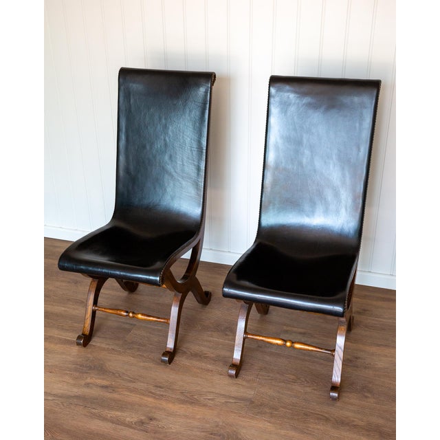 Spanish Dining Chairs in Oak and Leather by Pierre Lottier Valmazan, 1960s, Set of 2 For Sale - Image 12 of 18