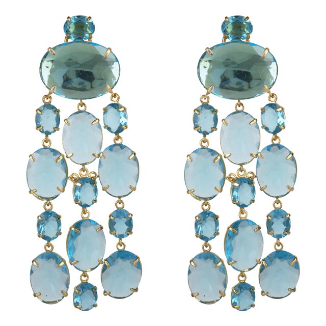 Marysol Statement Earrings in Blue Quartz, Clip On, A Pair For Sale