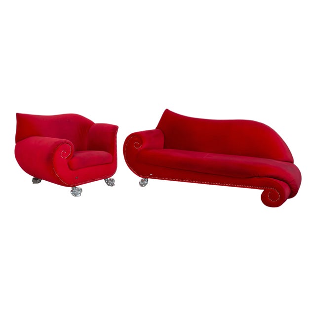 Gaudi Three-Seater Sofa and Chair in Fabric and Velvet from Bretz, Set of 2 For Sale