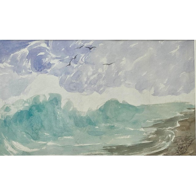 English Original Antique Watercolor Painting Titled "The Wave" by Willard C. Schouler For Sale - Image 3 of 7