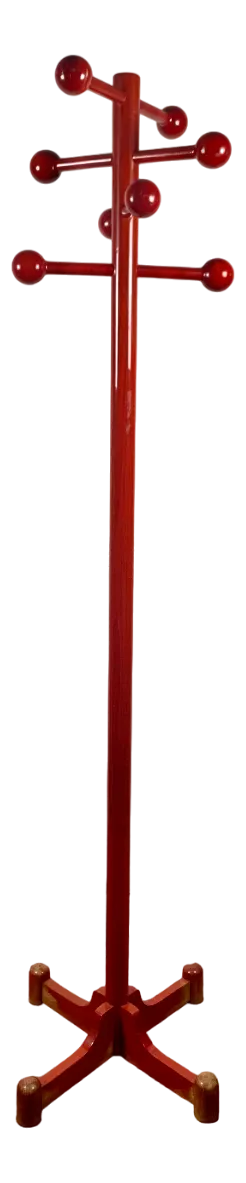Postmodern Coat Rack in Red Lacquered Beech, Italy, 1980s