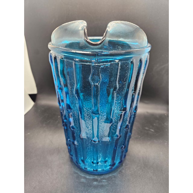 Vintage Anchor Hocking Aquamarine Blue Tahiti Bamboo Glass Pitcher
