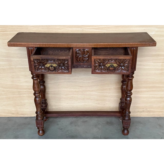 Catalan Carved Walnut Console Table with Drawers, Spain, Early 20th Century For Sale - Image 9 of 12