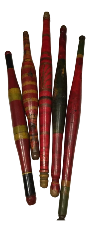 Mid 20th Century Handmade Wooden Red Yellow & Green Dowels - Set of 5