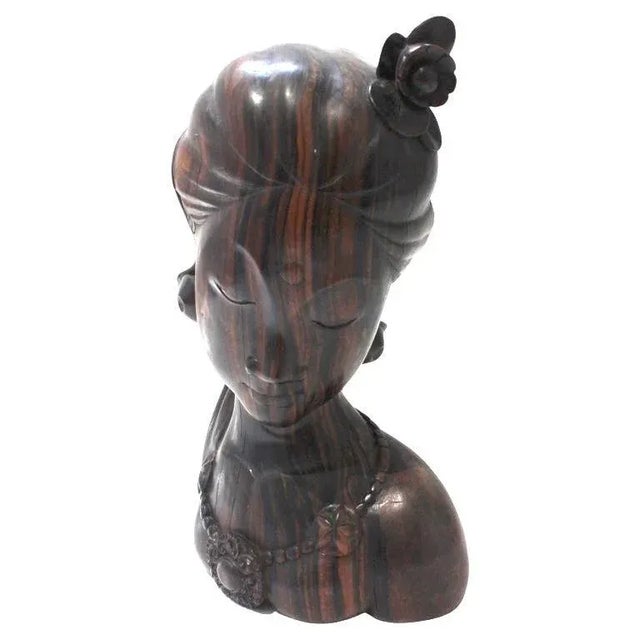 1960s Rosewood Balinese Bust of a Young Woman For Sale - Image 13 of 13
