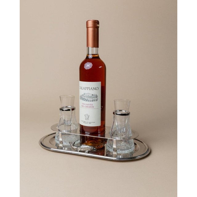 This vintage silverplated set from Italy, designed in the 1970s, is perfect for serving shots or caviar. It includes shot...