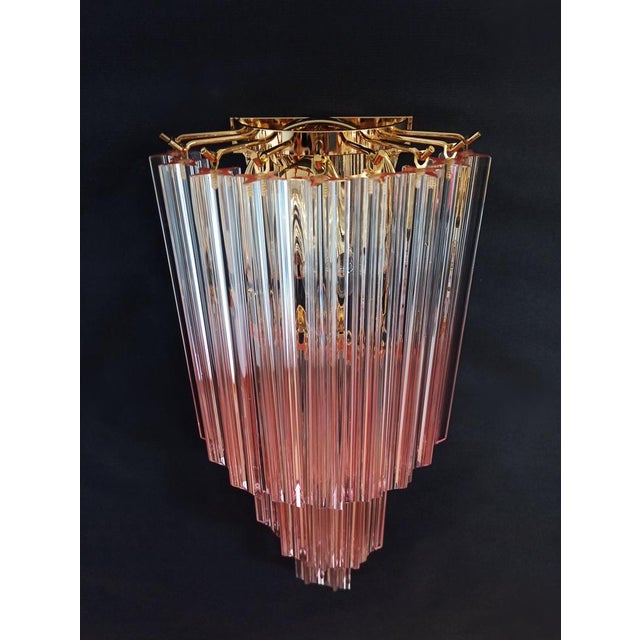 Vintage Murano Wall Sconce with 32 Quadriedri Trasparent and Pink Prism, 1990s, Set of 2 For Sale - Image 6 of 15