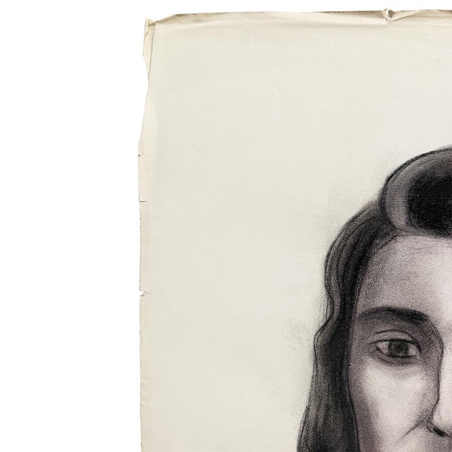 MCM Charcoal Portrait Drawing of a Woman With Side-Swept Curls - 1950s Signed For Sale - Image 4 of 8