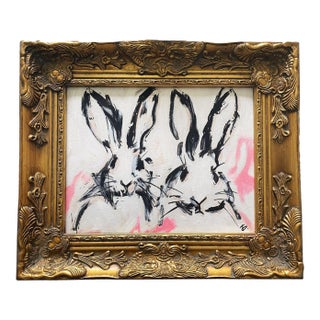 Bunny Hop Original Acrylic Painting in Victorian Gold Gilded Frame For Sale