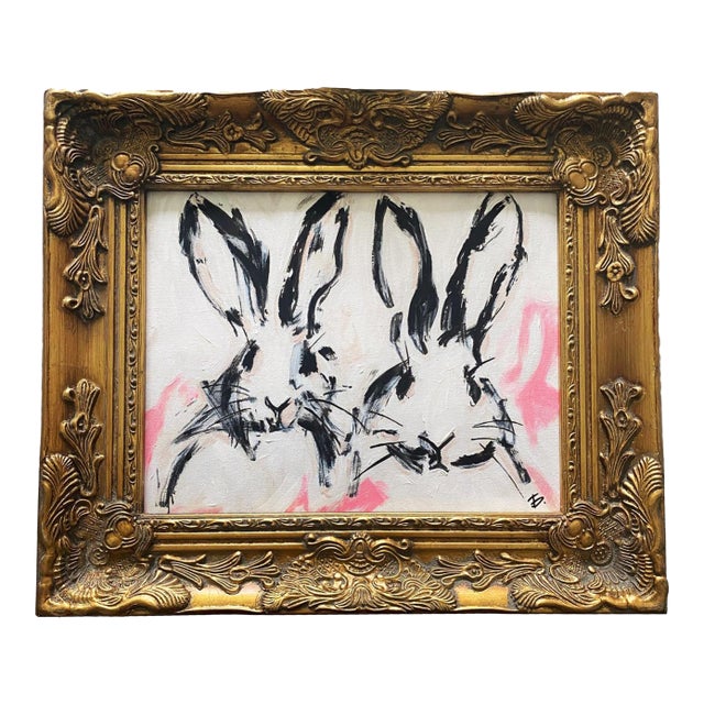 Bunny Hop Original Acrylic Painting in Victorian Gold Gilded Frame For Sale