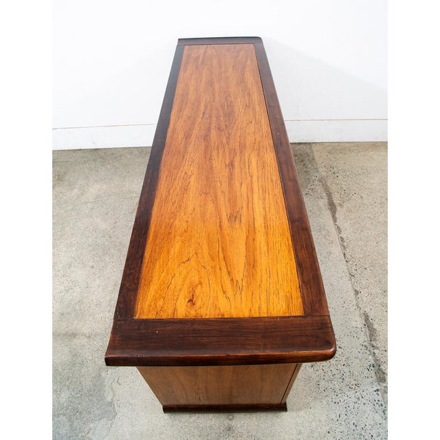 Mid-Century Modern 1960s Mid Century Modern Dresser Credenza Walnut 9 Drawer Wood Brass Handle MCM For Sale - Image 3 of 12