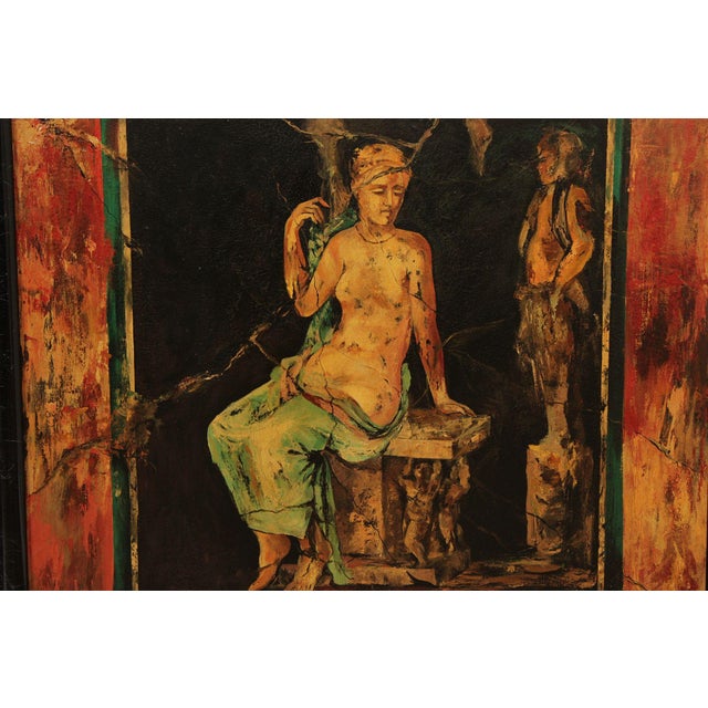 Mid 20th Century Mid 20th Century Roman Fresco Oil Painting Signed 'Fabriano' with Black Frame For Sale - Image 5 of 18