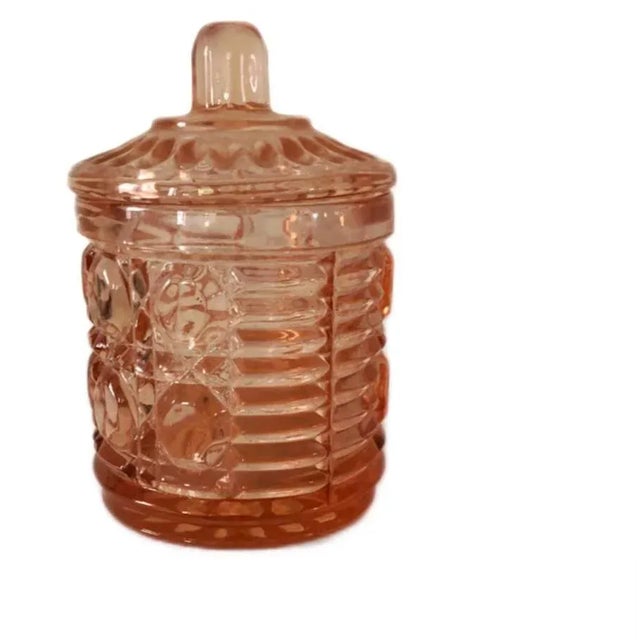 Indiana Glass Company Mid 20th Century Indiana Glass Pinky Peach Lidded Marmalade Jar For Sale - Image 4 of 4