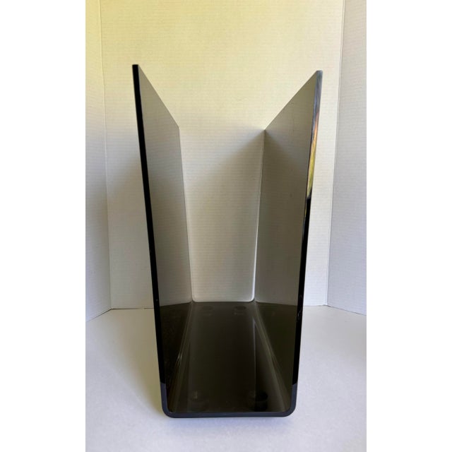 Vintage Modern Smoked Gray Lucite U-Shaped Record & Magazine Rack For Sale - Image 4 of 12