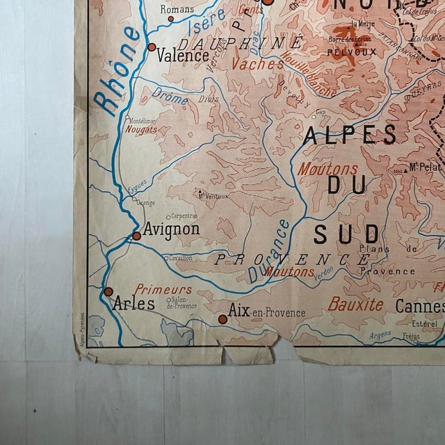 Paper Vintage Double-Sided School Map of The Alps / the Pyrenees, 1950s For Sale - Image 7 of 11