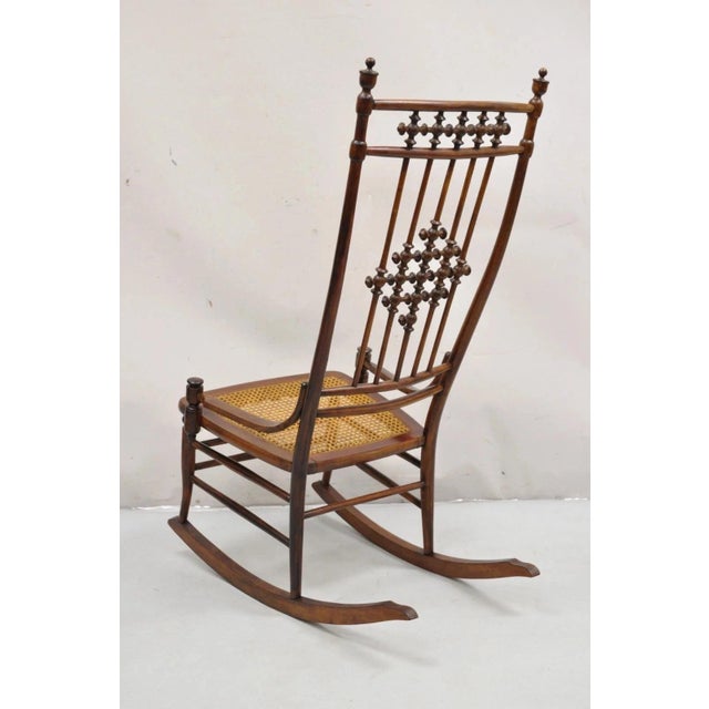 Late 19th Century Victorian Aesthetic Movement Chestnut Stick & Ball Spindle Rocker Rocking Chair For Sale - Image 10 of 12