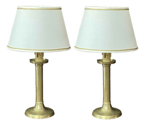 Italian Brass Candleholder Bedside Lamps, 19th Century, Set of 2