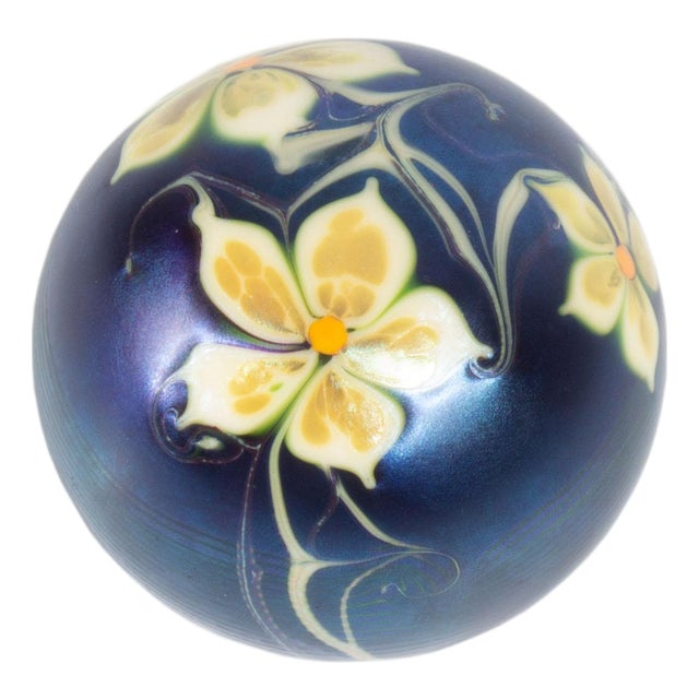 1976 Iridescent Art Glass Paperweight by Orient & Flume For Sale