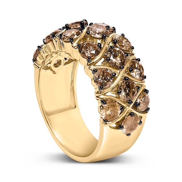 Haus of Brilliance 10K Yellow Gold Plated .925 Sterling Silver 3.0 Cttw Champagne Diamond Multi Lattice Band Ring - Size 7 For Sale - Image 4 of 6