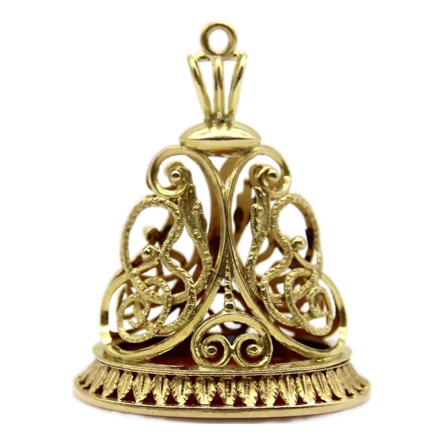 Late 19th Century Victorian 14k Gold Elaborate Snake Fob With Carnelian For Sale