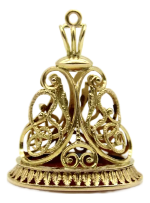 Late 19th Century Victorian 14k Gold Elaborate Snake Fob With Carnelian