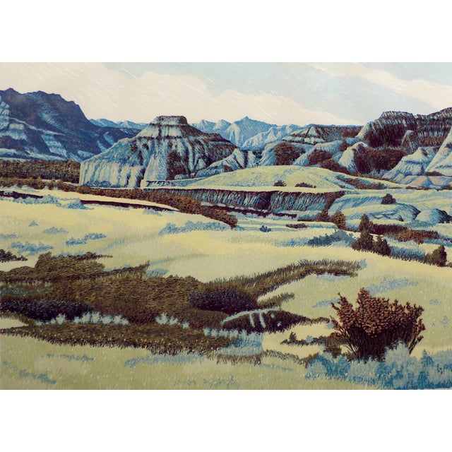 "Battleship Butte" by Gordon Mortensen Unframed Limited Edition Reduction Woodcut Matted, Not Framed Hand signed by the...
