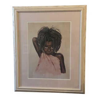 1988 Tom Kenealy Signed Figurative Portrait Print in Custom Frame - 26" X 31" For Sale