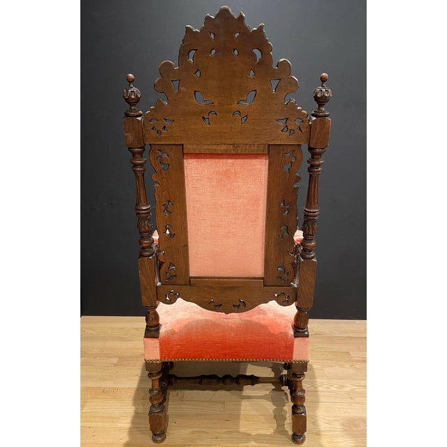 Wood Mid 19th Century Antique Pair of Carved Walnut Rococo Throne Chairs For Sale - Image 7 of 7