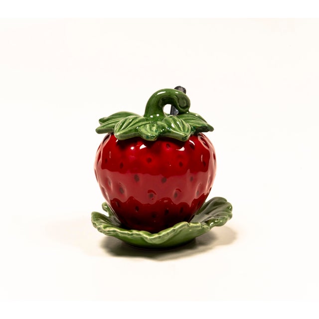 Mid-Century Modern Vintage Majolica Strawberry Jam Bowl, 1970s For Sale - Image 3 of 17