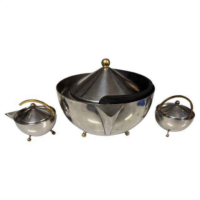 Metal Late 20th Century Carsten Jorgensen for Bodum Stainless Steel and Brass Ball Tea Set (3 Pcs) For Sale - Image 7 of 10