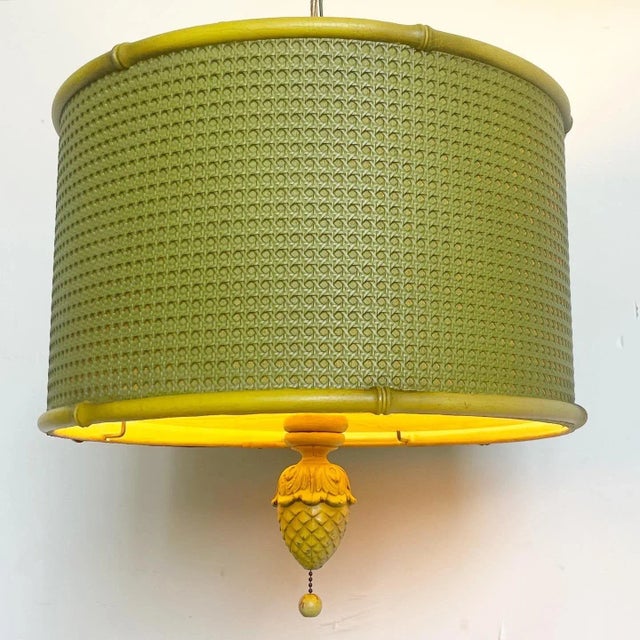Regency Yellow and Green Cane Pineapple Pendant Lamp For Sale - Image 9 of 9