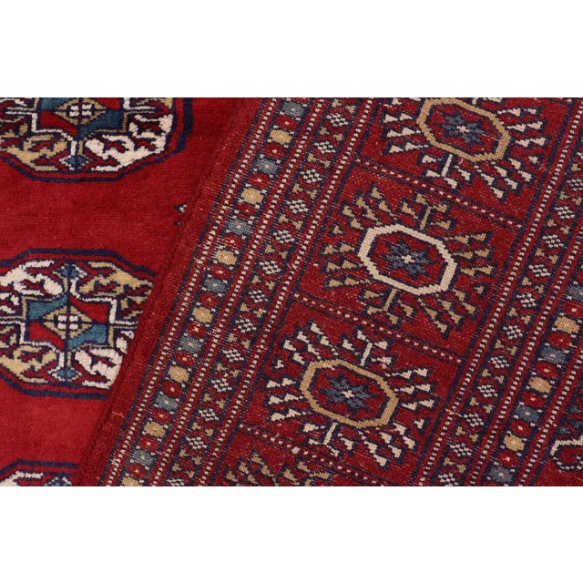 Red Rustic Bokhara Red/Blue Hand Knotted Wool Rug For Sale - Image 8 of 9