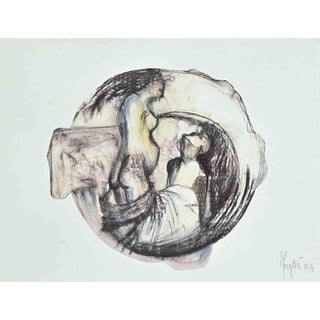 Alberto Inglesi, Figures, 2004, Ink and Watercolor Drawing, Framed For Sale