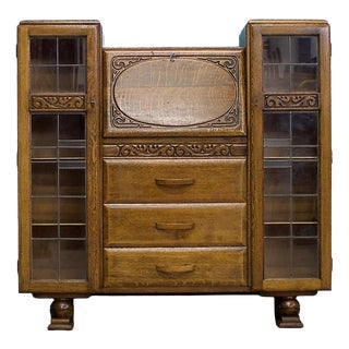 Vintage Art Deco Glazed Oak Bookcase, 1930s For Sale