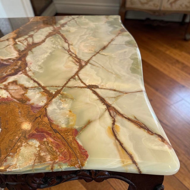 1970s Italian Vintage 4p Hand Carved Wood Onyx Top Coffee Table Side Accent Set For Sale - Image 14 of 15