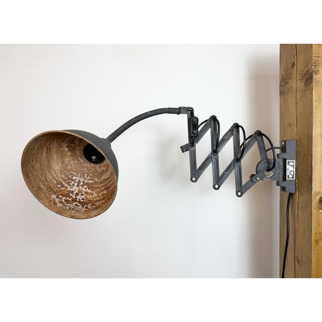 Metal Grey Industrial Gooseneck Scissor Wall Lamp from Elektroinstala, 1960s For Sale - Image 7 of 18
