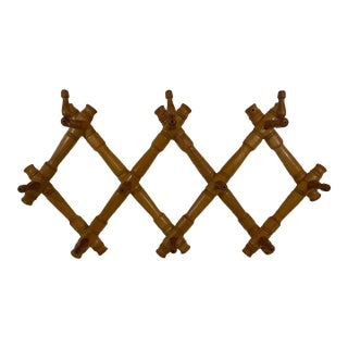 1950s Expandable Bulgarian Faux Bamboo Wooden Coat and Hat Rack For Sale