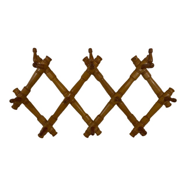 1950s Expandable Bulgarian Faux Bamboo Wooden Coat and Hat Rack For Sale