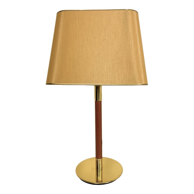 Metalarte Leather and Brass Table Lamp from Hansen, 1970s For Sale