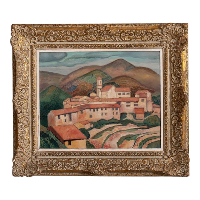 1940s France Green Canvas Painting For Sale