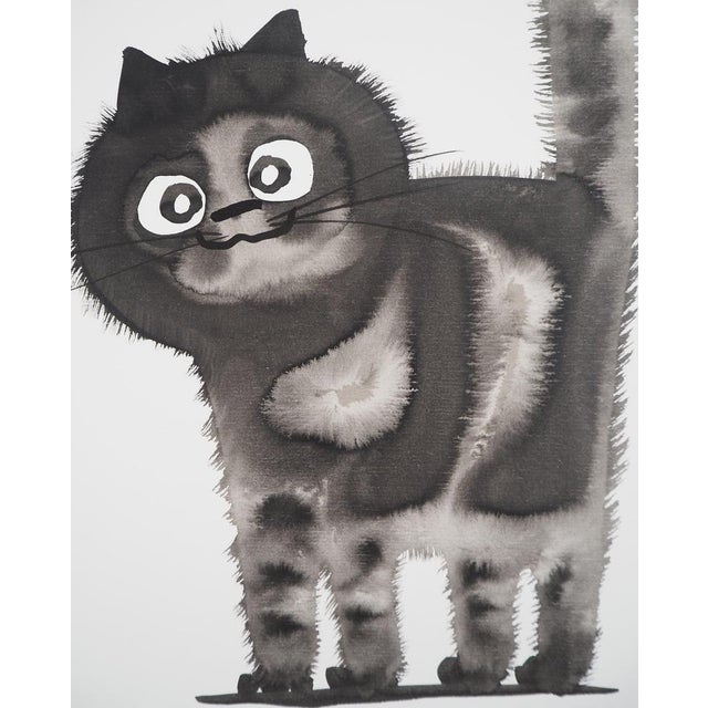 Contemporary Laszlo Tibay, Le chat amical, Ink & Wash Drawing For Sale - Image 3 of 6