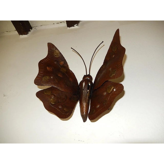 Brutalist Midcentury Italian Brutalist Wrought Iron Butterfly Sconce For Sale - Image 3 of 12