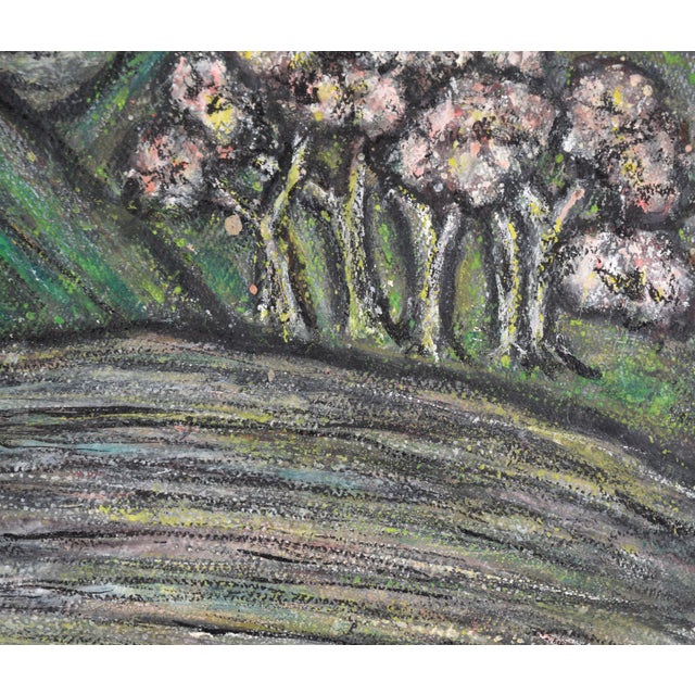 Trees in Bloom Along the River Landscape in Oil on Heavy Cardstock by Honora Berg For Sale - Image 4 of 8