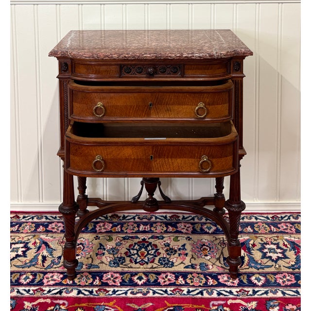 Antique French Louis XVI Style Marble Top Chest Side End Table Walnut c.1920s-30 For Sale - Image 9 of 18
