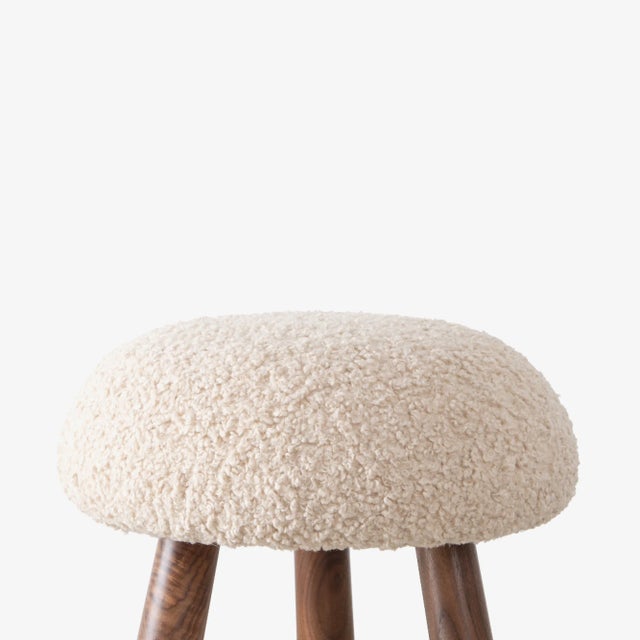 2020s Wooly Ottomans in Natural Faux Lambswool & Walnut by Object Refinery- a Pair For Sale - Image 5 of 10