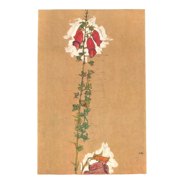 1968 Egon Schiele Lithograph 11 Red Foxglove Reproduction For Sale