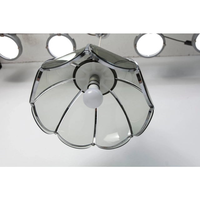Floral Pendant Lamp in Chromed Metal and Grayed Glass, 1970 For Sale - Image 10 of 14