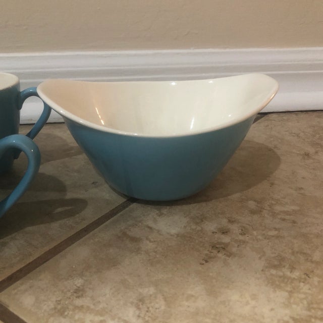 Vintage Mid-Century Modern Sky Blue Coffee Set- 8 Pieces For Sale - Image 4 of 11