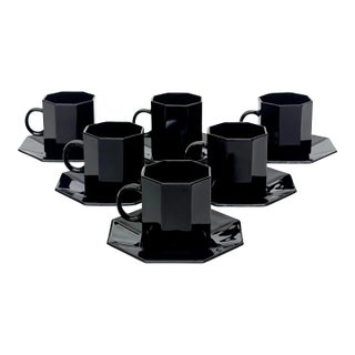 1980s Octime Espresso Cups & Saucers by Arcoroc France - Set of 6 For Sale